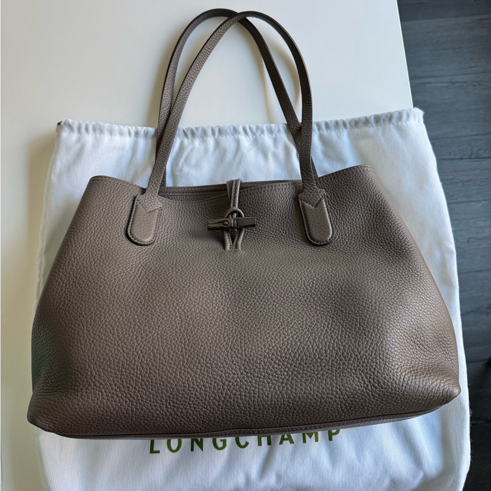 LONGCHAMP Taupe Leather Tote Bag